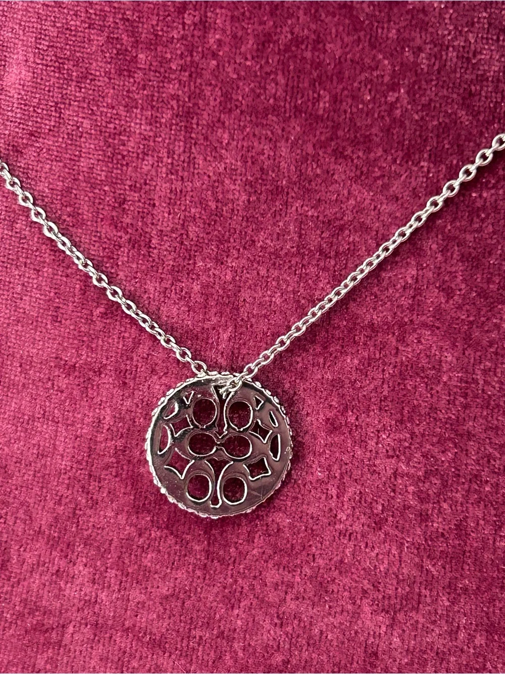 Coach Signature C Disc Pendant Necklace Pave Crystals
